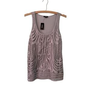Express Women’s SP Silver Embroidered Lace Overlay Dressy Tank Top 16” PTP